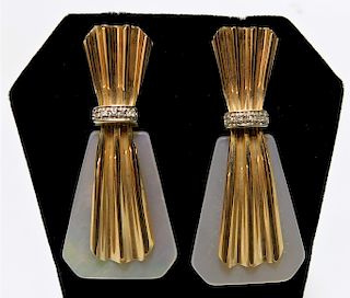 PR 14K Gold Lady's Art Deco Style Shell Earrings