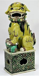 Antique Chinese Sansai Glaze Foo Dog Statue 17"