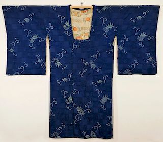 Japanese Blue Floral Silk Haori
