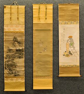3 Kano School Japanese Hanging Wall Scrolls