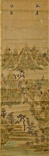 Chinese Landscape Hanging Wall Scroll with Box