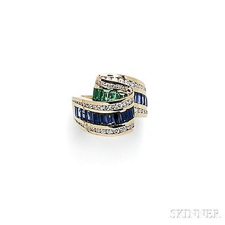 18kt Gold, Sapphire, Emerald, and Diamond Ring, Charles Krypell