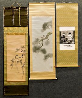 3 Japanese Birds and People Hanging Wall Scrolls