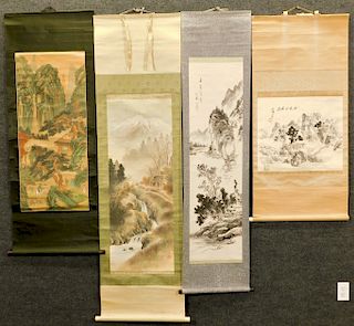 4 Chinese and Japanese Hanging Wall Scrolls