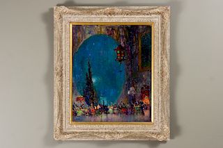 Pan-Pacific Expo at Night c. 1915, Oil on Canvas