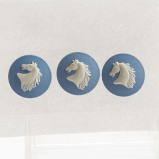 3 WEDGWOOD BLUE JASPERWARE HORSE HEAD CAMEOS