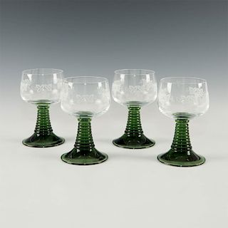 SET OF 4 GERMAN ART NOUVEAU ETCHED PORT WINE GLASSES