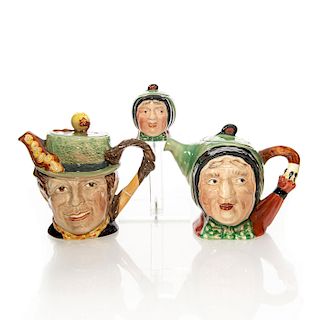 3 BESWICK DICKENS CHARACTER TEAPOTS AND PRESERVE POT