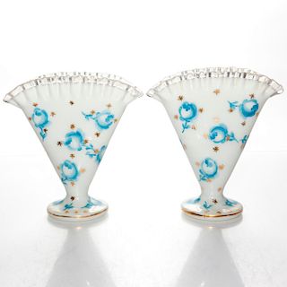 GROUP OF TWO DECORATIVE FAN SHAPED VASES