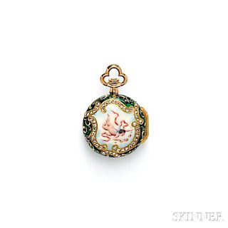 Antique 18kt Gold, Enamel, and Diamond Open Face Pendant Watch, Tiffany & Co.