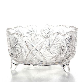 VINTAGE LEAD GLASS CRYSTAL FOOTED BOWL, FLORAL PATTERNS