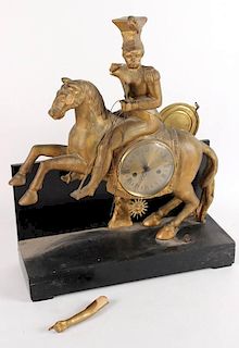 Giltwood Figural Mantle Clock, Horse and Rider