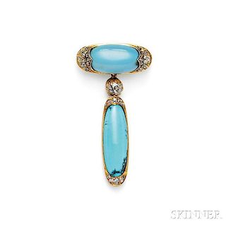Antique Gold and Turquoise Pendant/Brooch