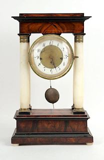 Burlwood Neoclassical Style Mantle Clock, 20thC.