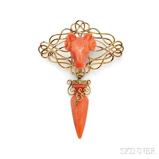Antique Gold and Coral Brooch