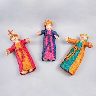 Los 3 Reyes Magos. México, siglo XX. Elaborados en petatillo entretejido.