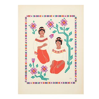 CARLOS MÉRIDA. Chontales - Estado de Tabasco. De la carpeta Trajes regionales mexicanos, 1945. Firmada en plancha. Serigrafía.