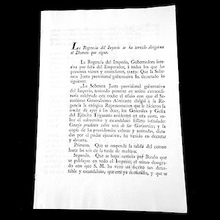 Herrera, José Manuel. Decreto. México 1821. "...La Regencia del Imperio se ha servido dirigirme el Decreto que sigue. L...
