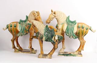 Three Chinese Tang Style Ceramic Horses, 20thC.