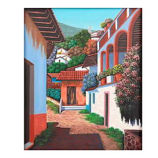 Germán García Herman. Taxco, Guerrero. Firmado. Óleo sobre tela. Enmarcado. 58 x 48 cm