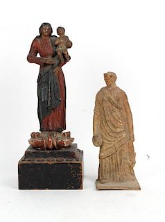 Carved Wood Figure of Mary on Base