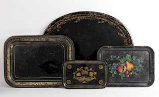 Four Tole Trays, late 19th/20thC.