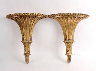 Pair of Neoclassical Giltwood Wall Shelves, 20thC.