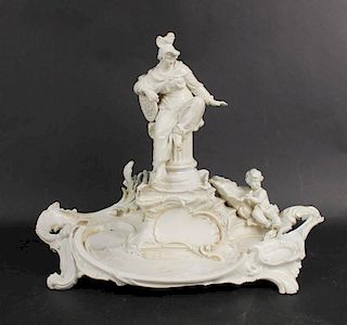 KPM Neoclassical White Ceramic Inkwell. 19th Century, German