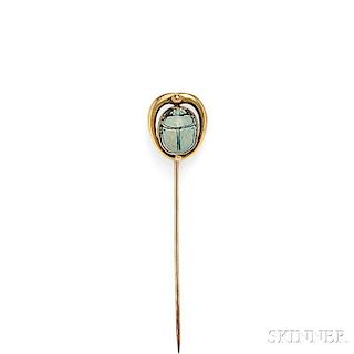 Arts & Crafts Gold and Scarab StickPin, Attributed to Frank Gardner Hale
