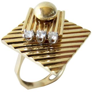 1960s Gold Diamond Double Spinner Kinetic Disco Ring