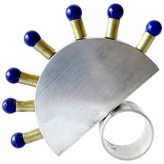 Heidi Abrahamson Lapis Lazuli Sterling Silver Brass Post Modernist Super Ring