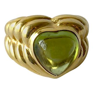 18 Karat Gold Peridot Italian Heart Ring