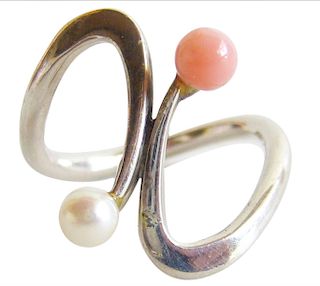 Jack Nutting Coral Pearl Sterling Silver California Modernist Ring