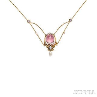 Arts & Crafts Gold and Pink Tourmaline Necklace, Attributed to Frank Gardner Hale