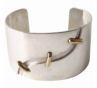 Jose Maria Puig Doria Sterling Silver Gold Spanish Modernist Cuff Bracelet
