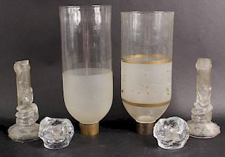 Pair of Frosted and Clear Glass Snake Motif Candlesticks, 20thC.