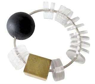 Heidi Abrahamson Sterling Silver Acrylic Brass Wood Kinetic Bracelet