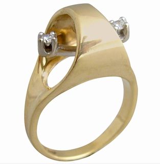 1970s Gold Diamond Kinetic Modernist Swinging Kinetic Ring