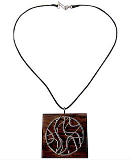 Milton Cavagnaro Sterling Silver Exotic Wood California Modernist Necklace