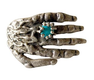 Pal Kepenyes Bronze Turquoise Mexican Surrealist Hand Cuff Bracelet