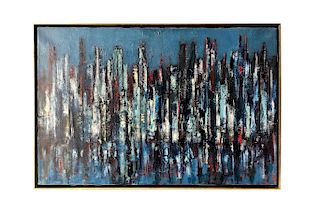 Erwin Wending Abstract Modernist New York City Riverfront Oil Painting