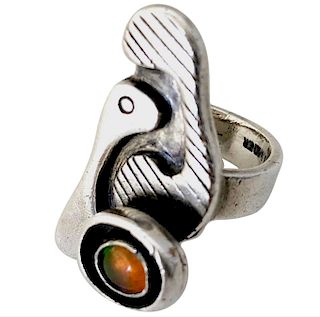 Ed Wiener Sterling Silver Opal Bi Level American Modernist Ring