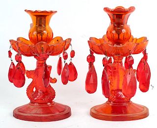 Pair of Baccarat Red Glass Lustres, 20thC.