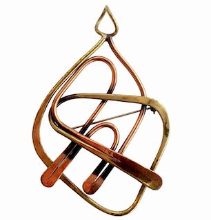 Art Smith Abstract Brass Copper Pendant Brooch