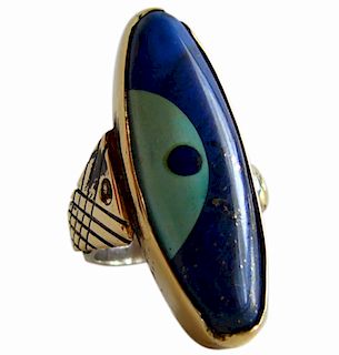 Daniel Macchiarini Lapis Turquoise Silver Gold Dot Ring