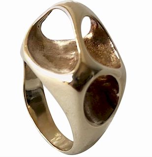 Ed Wiener Gold Abstract American Modernist Moon Crater Ring