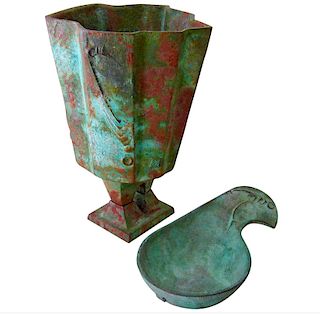 Paolo Soleri Large Modernist Bronze Planter And Bird Bowl
