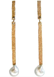 Ed Wiener Mabe Pearl Textured Gold New York American Modernist Earrings