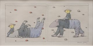Edward Gorey (1925 - 2000), "Chinese Life", ink and watercolor, signed lower right Edward Gorey, Graham Gallery Label on back, exhibited April 23 - Ma