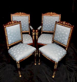 SET 4 EMPIRE BRONZE MOUNTED CHAIRS